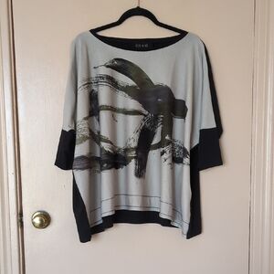 Ozai n Ku modern swing top, black and dark olive brushstrokes, Size 8-10, NWOT